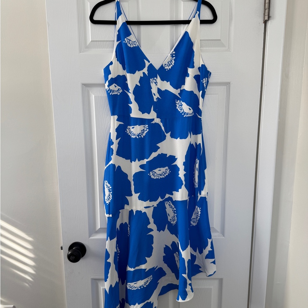 Milly Asymmetrical Dress in Blue and White Floral
